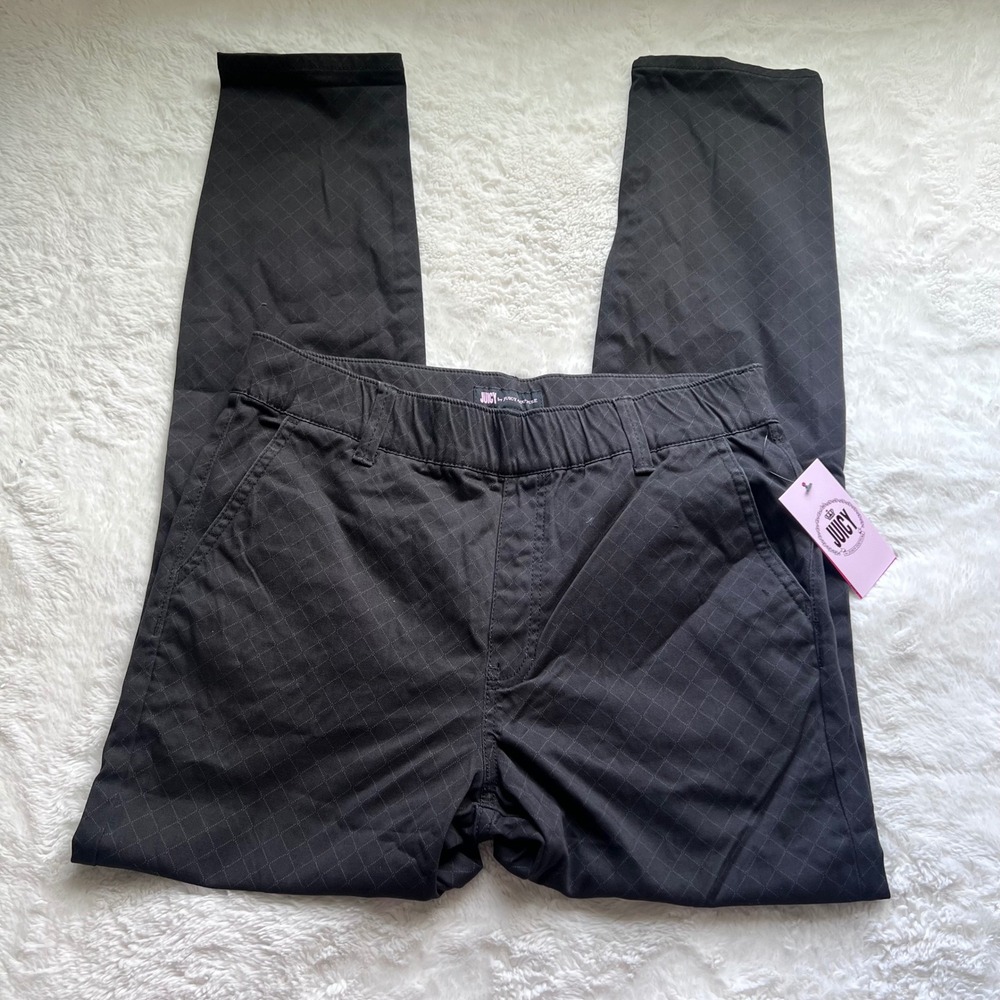 Juicy by Juicy Couture Women Beverly Skinny Pants Black Diamond Grid Size 10 NWT